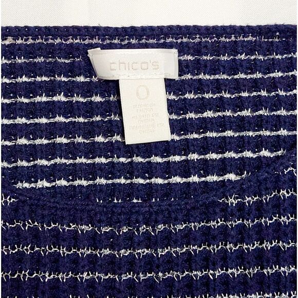 Chico's Blue Open Knit Sweater Women’s 0 / Small Metallic Scoop Neck Pullover - Picture 3 of 6